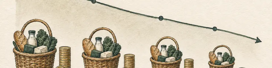 Baskets and purchasing power gradually receding along a timeline